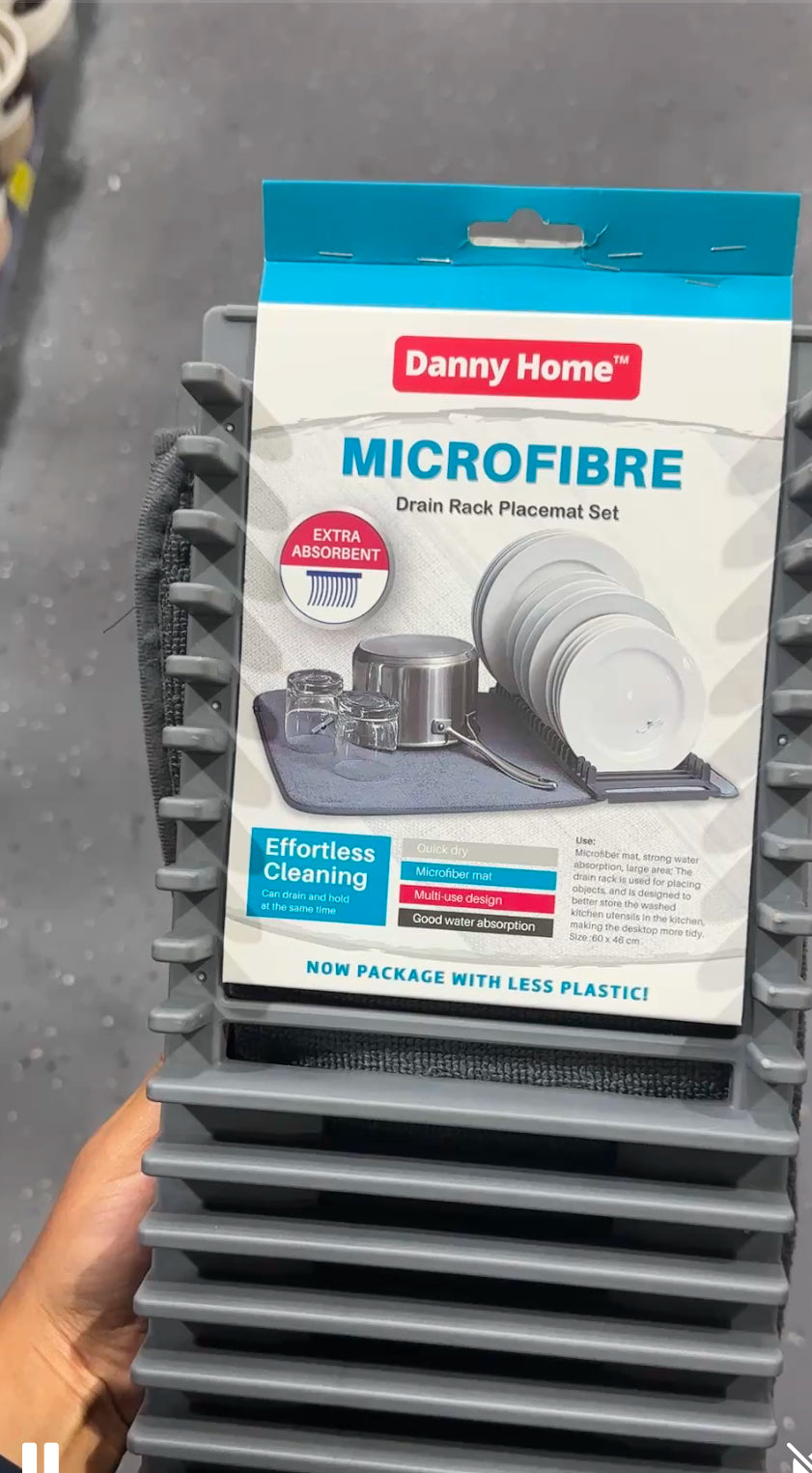 Microfibre Drain Rack Placemat Set – Absorbent Drying Mat for Kitchen