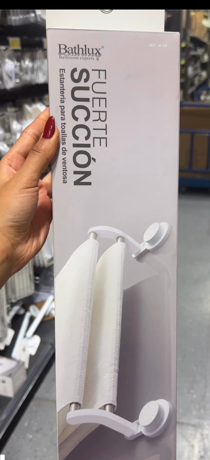 Bathlux suction towel rack with dual bars — sturdy wall-mounted bathroom towel holder with strong suction cups for easy installation.