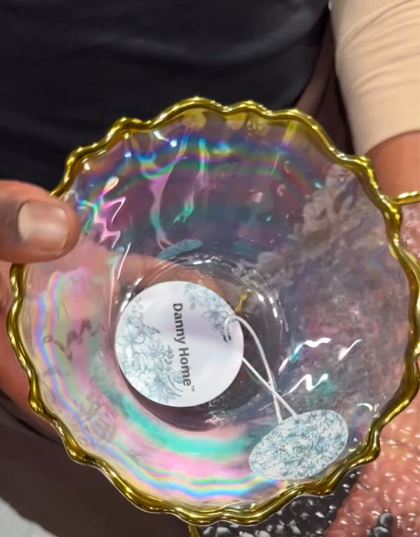 Iridescent Gold Trim Glass Bowl