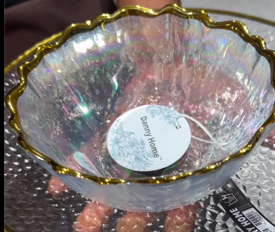 Iridescent Gold Trim Glass Bowl