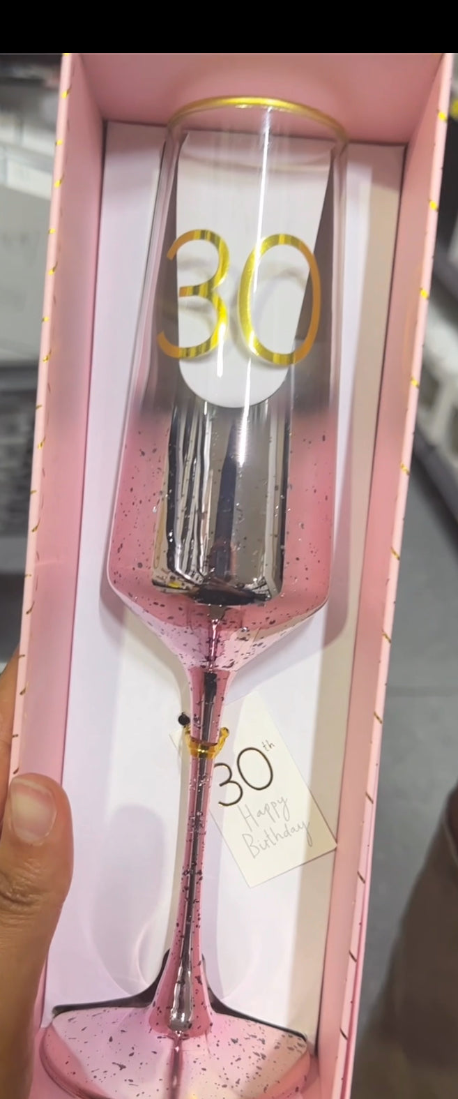 Gold number 30 champagne glass – stylish birthday celebration glass for women or party gift.